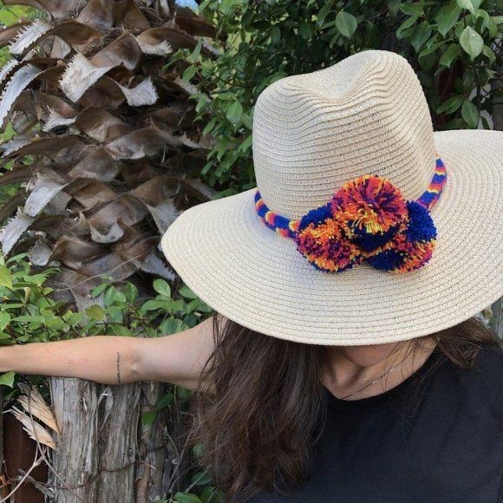 Wayuu Pom Pom Braided Hat Band in Blue Multi